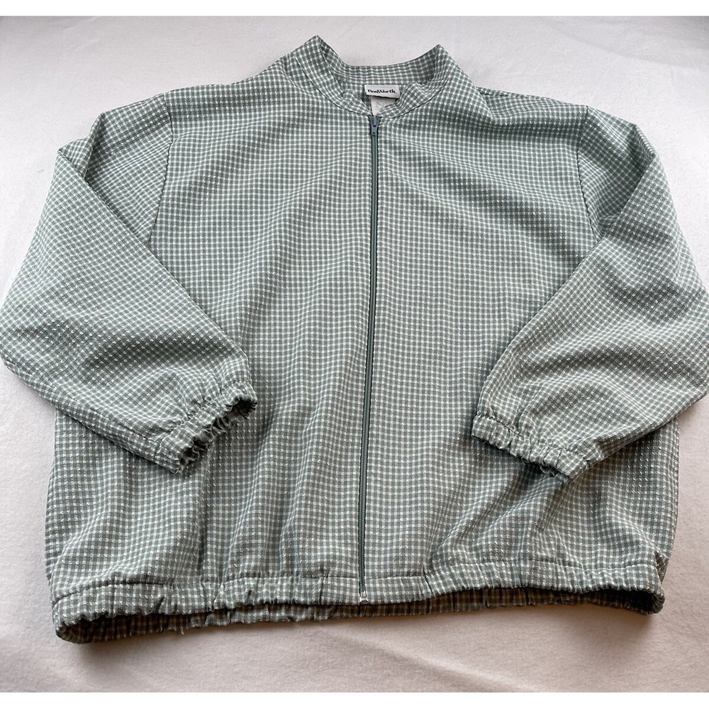Vintage BonWorth Searsucker Jacket Womens Mint Green Full Zip Jacket XL Petite